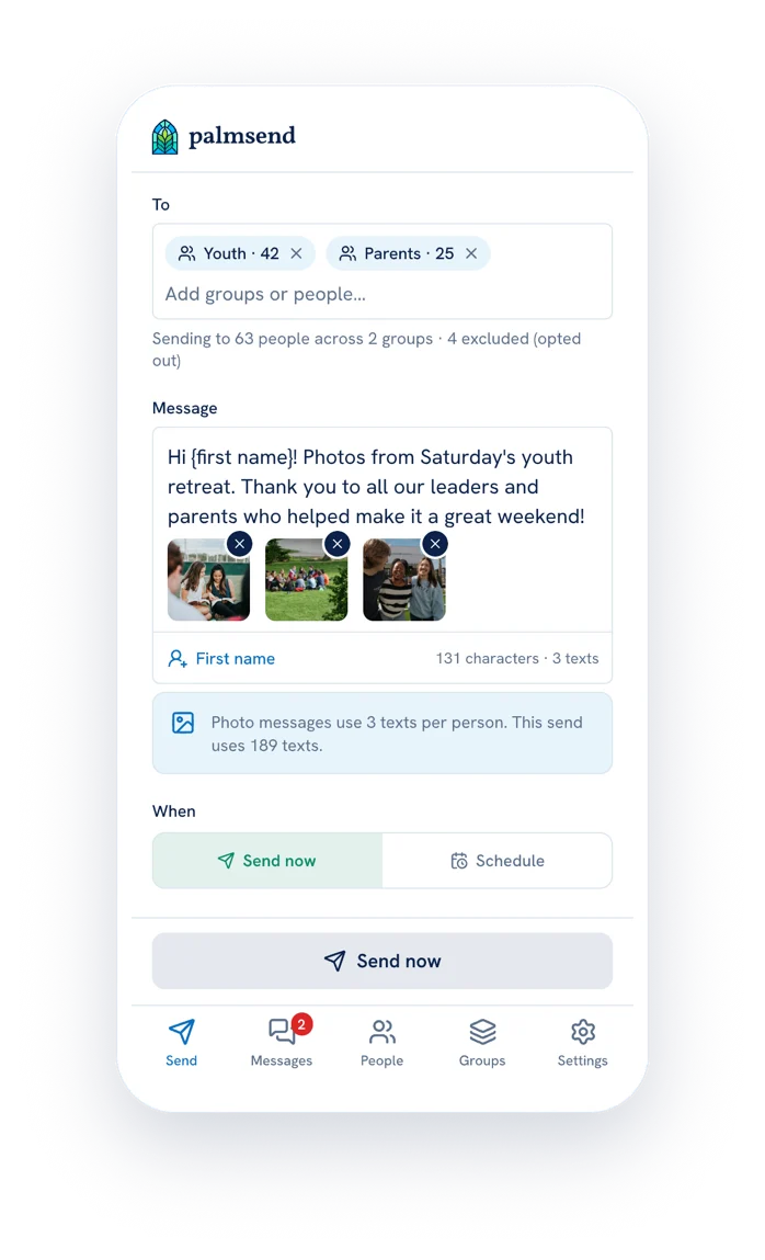 The same Send screen on a phone